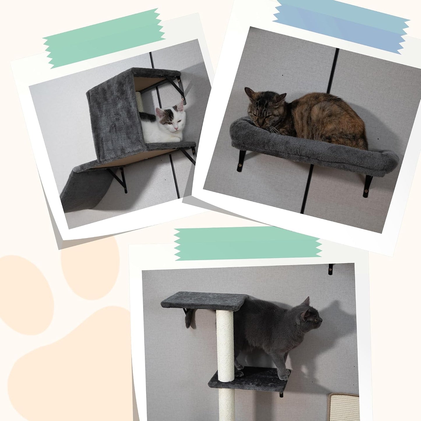 5-Piece Cat Tree Set with Wall Mounted Cat Shelves, Cat Scratching Post & Cat Wall Furniture, Multi-Functional Indoor Cat Jungle Gym, Essential for Cat Room, Suitable for Large Cats(Grey)