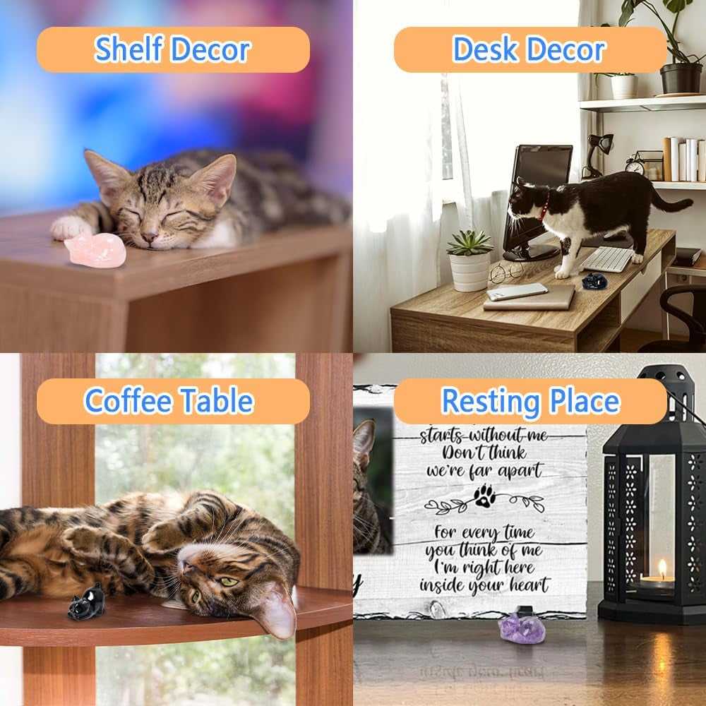 Crystal Cat Figurine, 1PC Black Obsidian Cat, Natural Sleeping Cat Ornament Hand Carved Cat Statue Cat Home Decor Crystal Decoration for Cat Lovers, Gift 1.5"