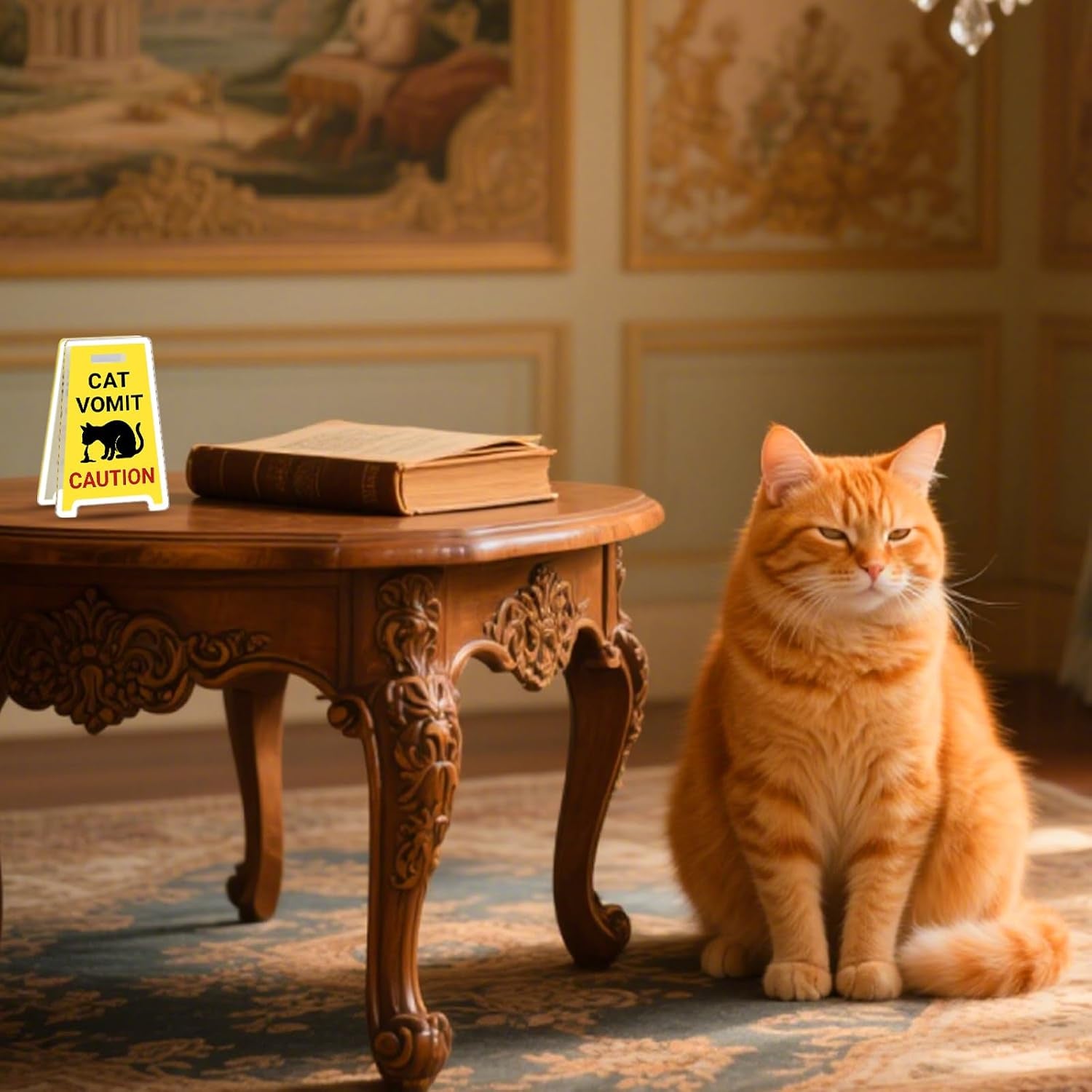 Funny Cat Vomit Caution Sign, Stocking Stuffers for Women Cat Owner Cat Decor for Cat Lovers Mom Dad Owner, Kitty Vomits Warning Signs Desk Decorations, Christmas Birthday Gifts
