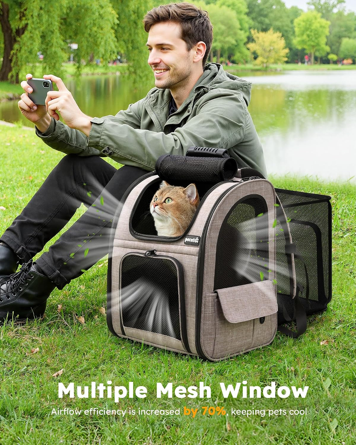 Cat Backpack Expandable, Cat Backpack for Cat with Breathable Window | Durable Oxford Cloth, Lockable Zipper,Use for Pet under 11 Lbs to Travel
