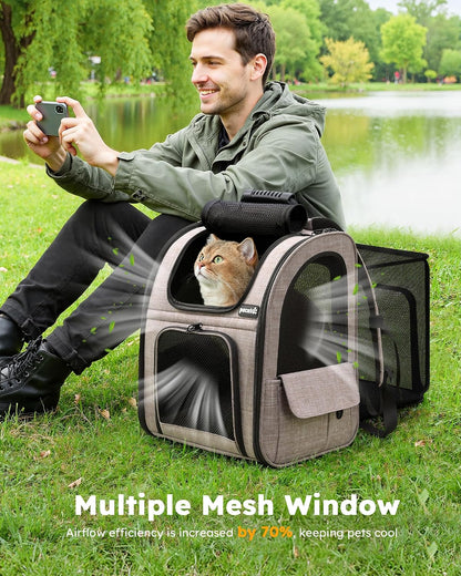 Cat Backpack Expandable, Cat Backpack for Cat with Breathable Window | Durable Oxford Cloth, Lockable Zipper,Use for Pet under 11 Lbs to Travel