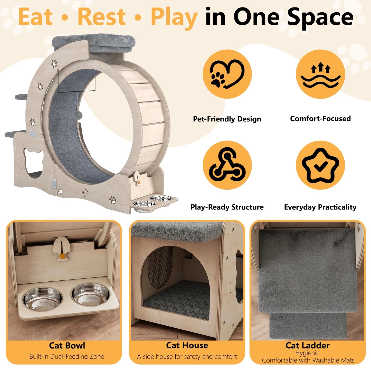 7-In-1 Cat Exercise Wheel, 40" Cat Running Wheel for Indoor Cats