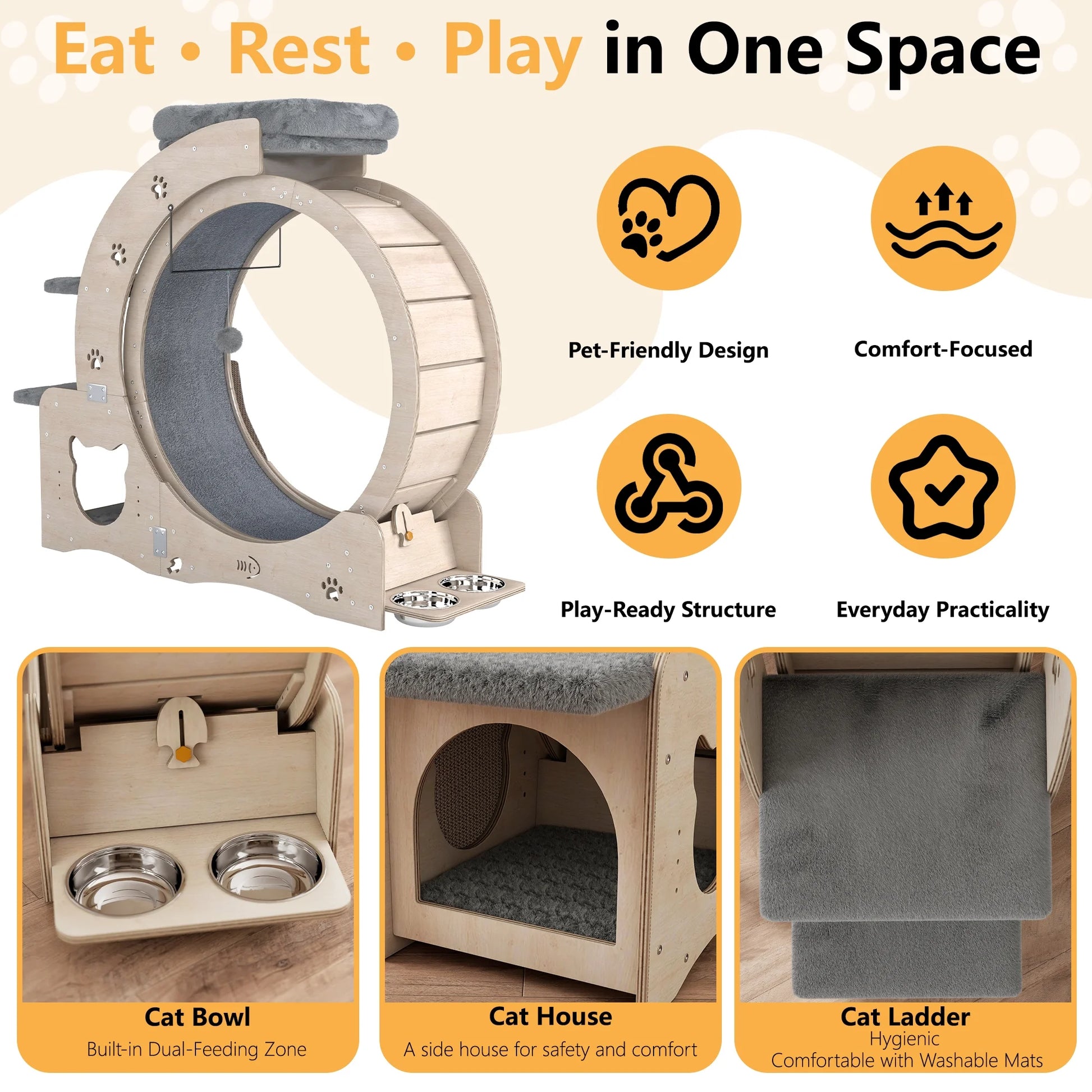 7-In-1 Cat Exercise Wheel, 40" Cat Running Wheel for Indoor Cats