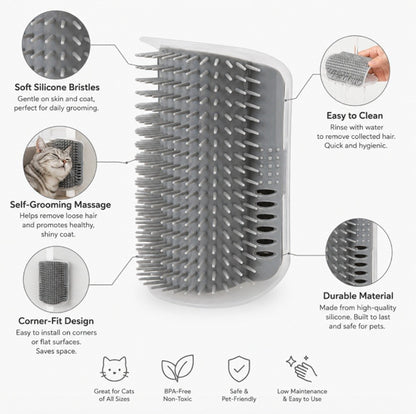 Cat Self Groomer Wall Brush Corner Face Scratcher Massage Comb Catnip Holder