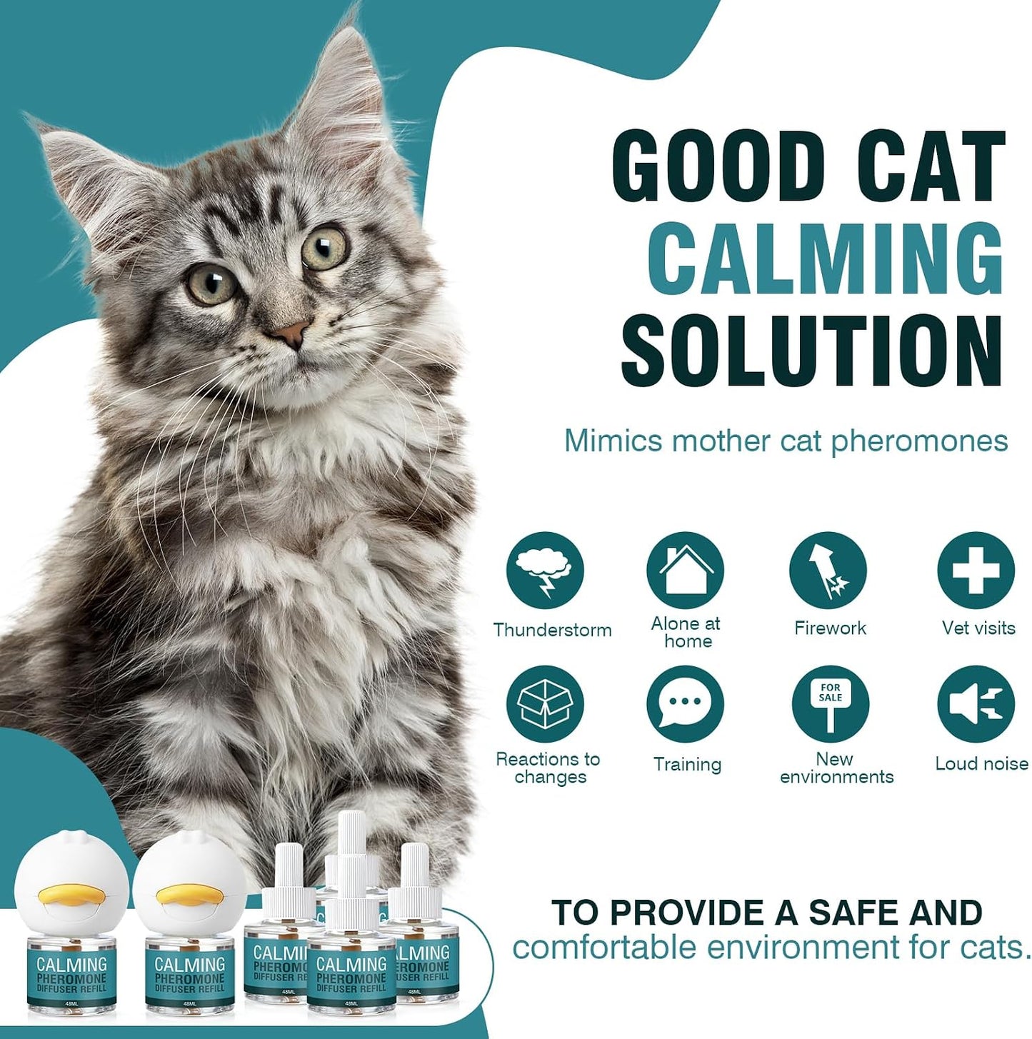 Cat Calming Diffuser 8 in 1 Multicat Pheromone Diffuser Pheromones to Calm Stress and Anxiety Relief Products Plug in Refill anti Aggression for Cats Spraying No More Stop Cat from Urinating, Blue