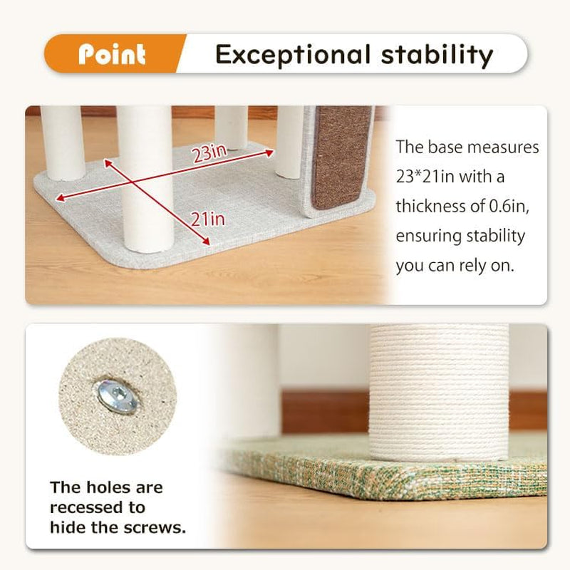 Mordern Cat Tree Tower 53'', Freestanding, Cushioned Bed, Large Base, for Multiple Cats, Compact,Winter and Summer Use, Summer Mat Included, for Large Cats (Light Gray 135Cm)