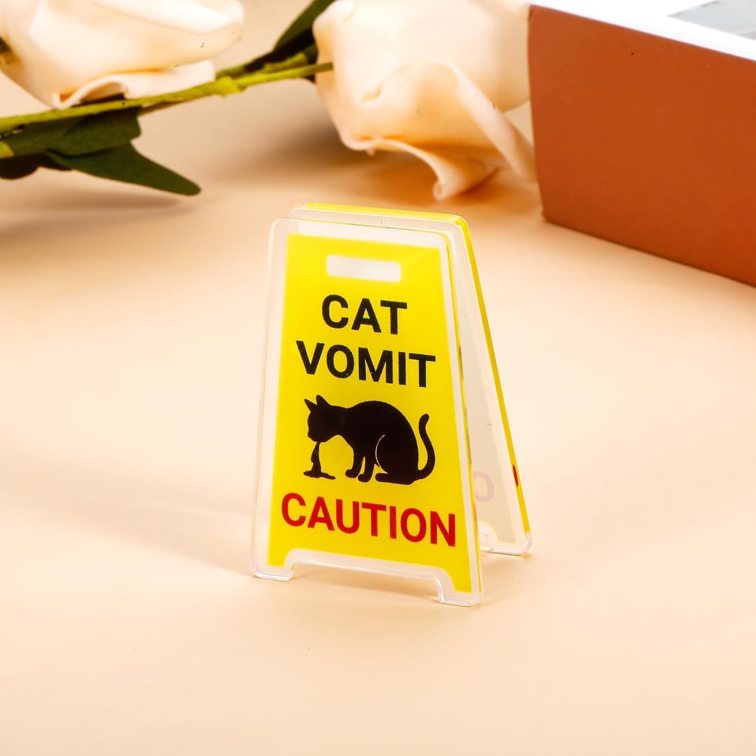 Funny Cat Vomit Caution Sign, Stocking Stuffers for Women Cat Owner Cat Decor for Cat Lovers Mom Dad Owner, Kitty Vomits Warning Signs Desk Decorations, Christmas Birthday Gifts