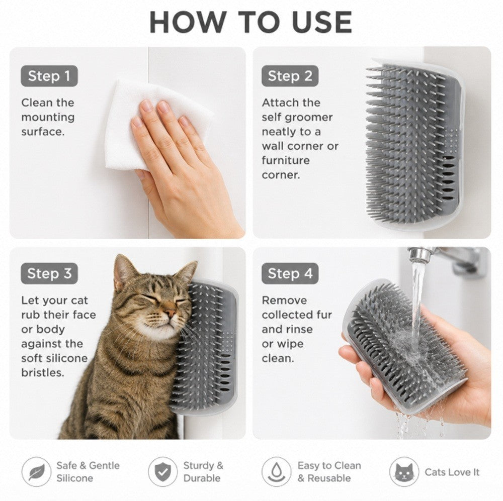 Cat Self Groomer Wall Brush Corner Face Scratcher Massage Comb Catnip Holder
