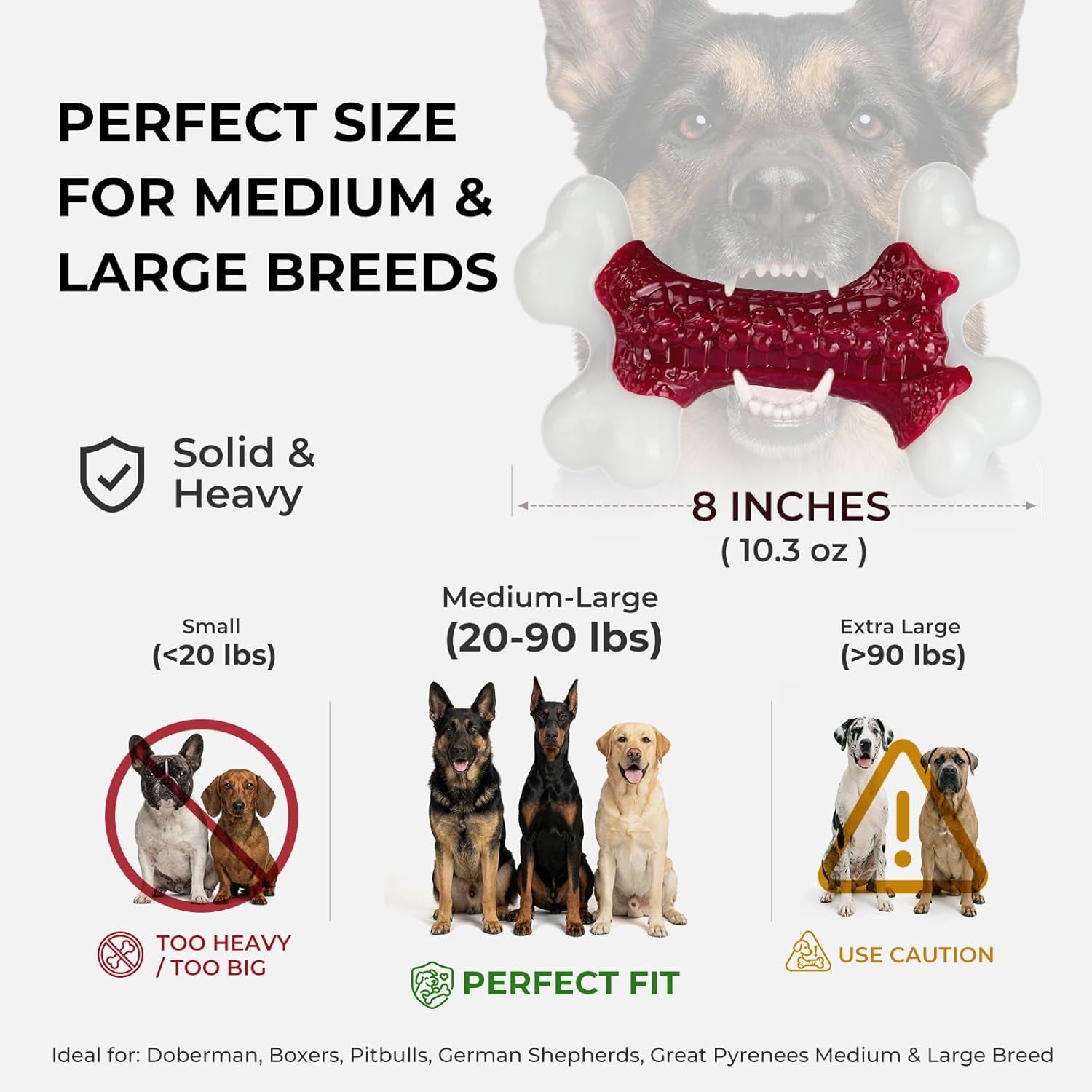 10-Pack Dog Chew Toys, Red, Beef Flavored, Large Dogs | Indestructible for Aggressive Chewers, Hard Nylon Bone, Tough Chew Toys, Keeps Dogs Busy, Medium to Large Breed
