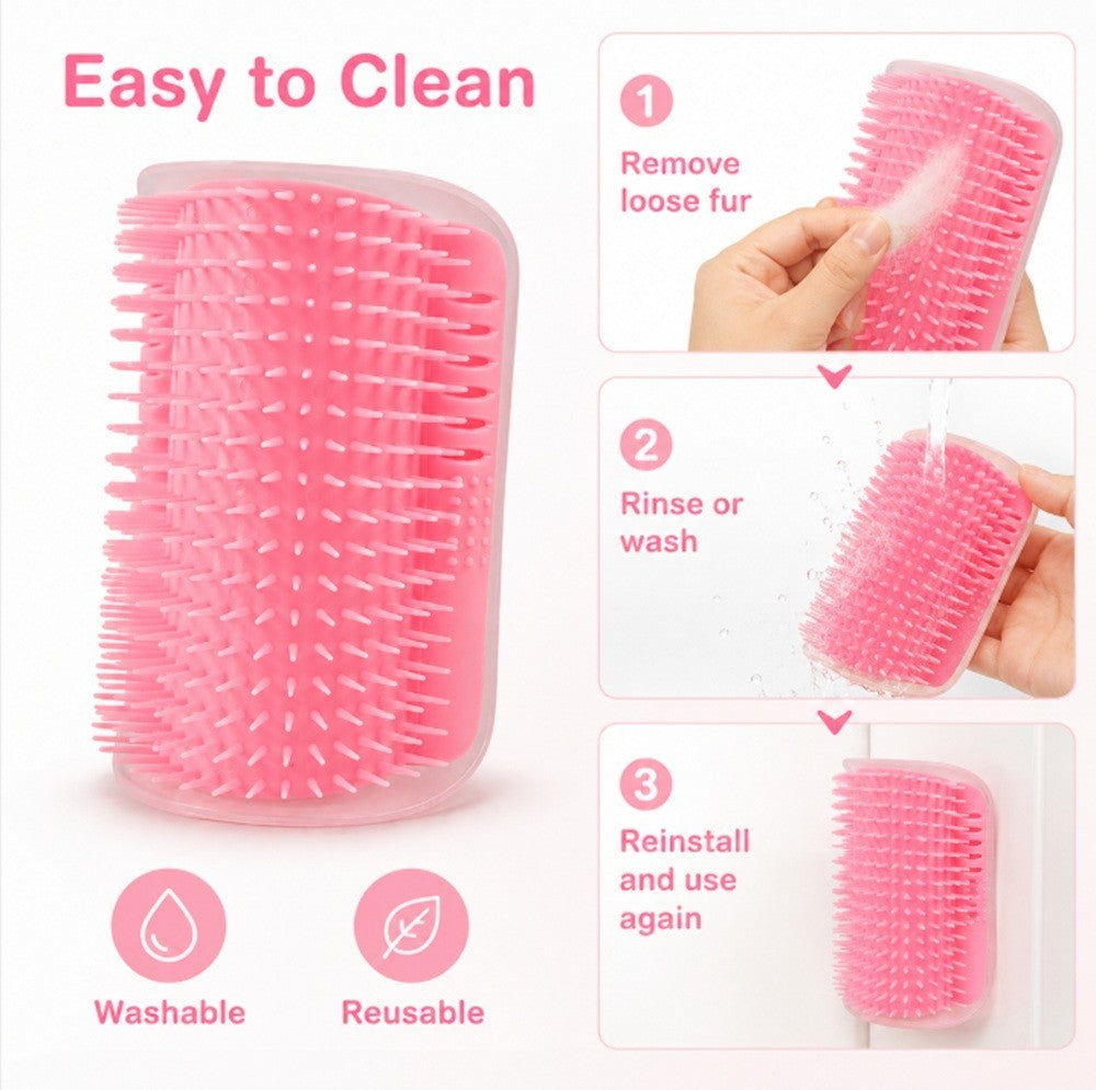Cat Self Groomer Wall Brush Corner Face Scratcher Massage Comb Catnip Holder