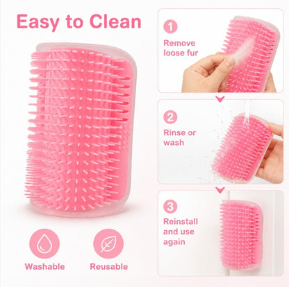 Cat Self Groomer Wall Brush Corner Face Scratcher Massage Comb Catnip Holder