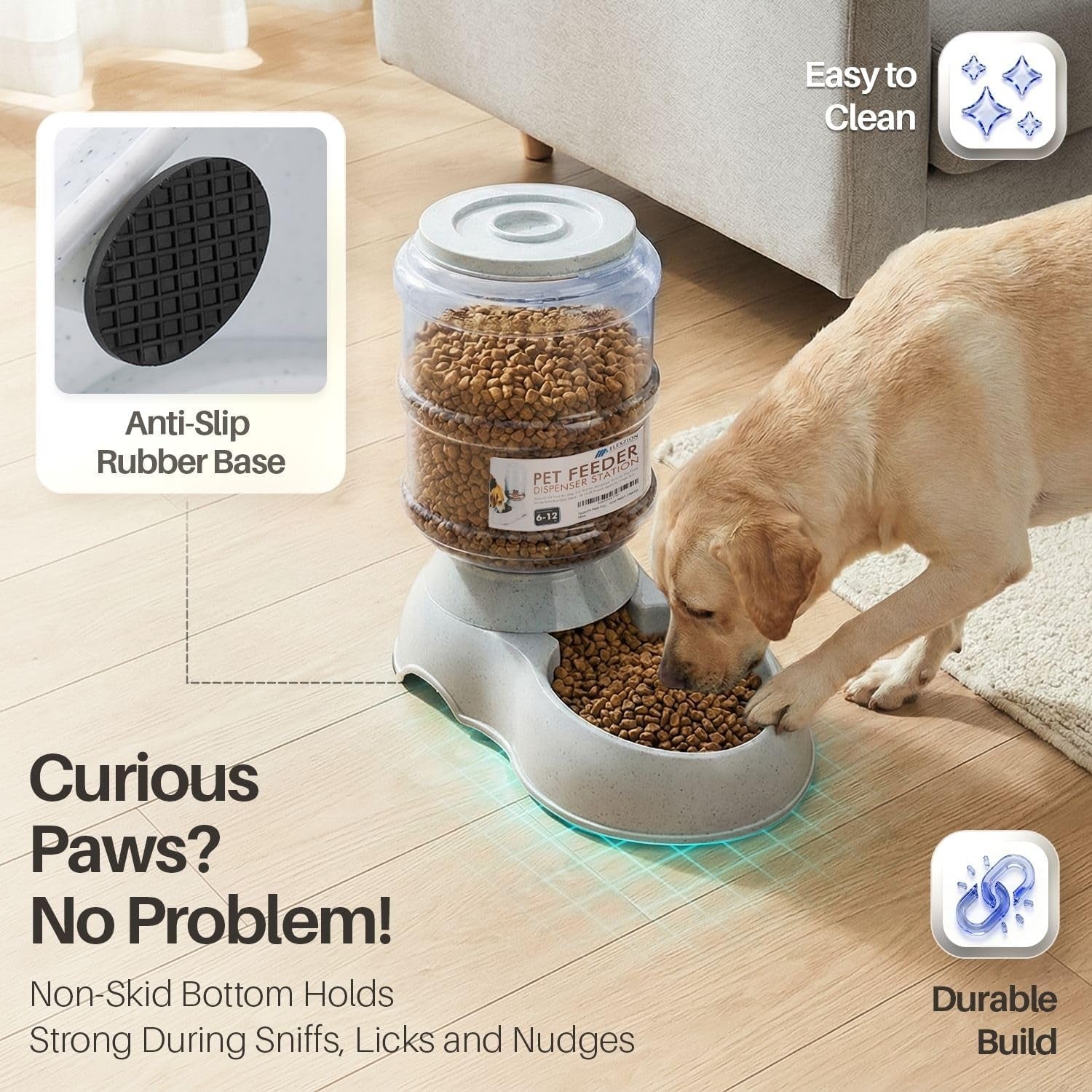 Automatic Pet Feeder & Waterer Set of 2 Pack, Self Feeding Replenish Dog Cat Bowls, Gravity Food & Water Storage Container Fountain Jug Pet Supplies Plastic Skid Proof Rubber Feet (3 Gallon)