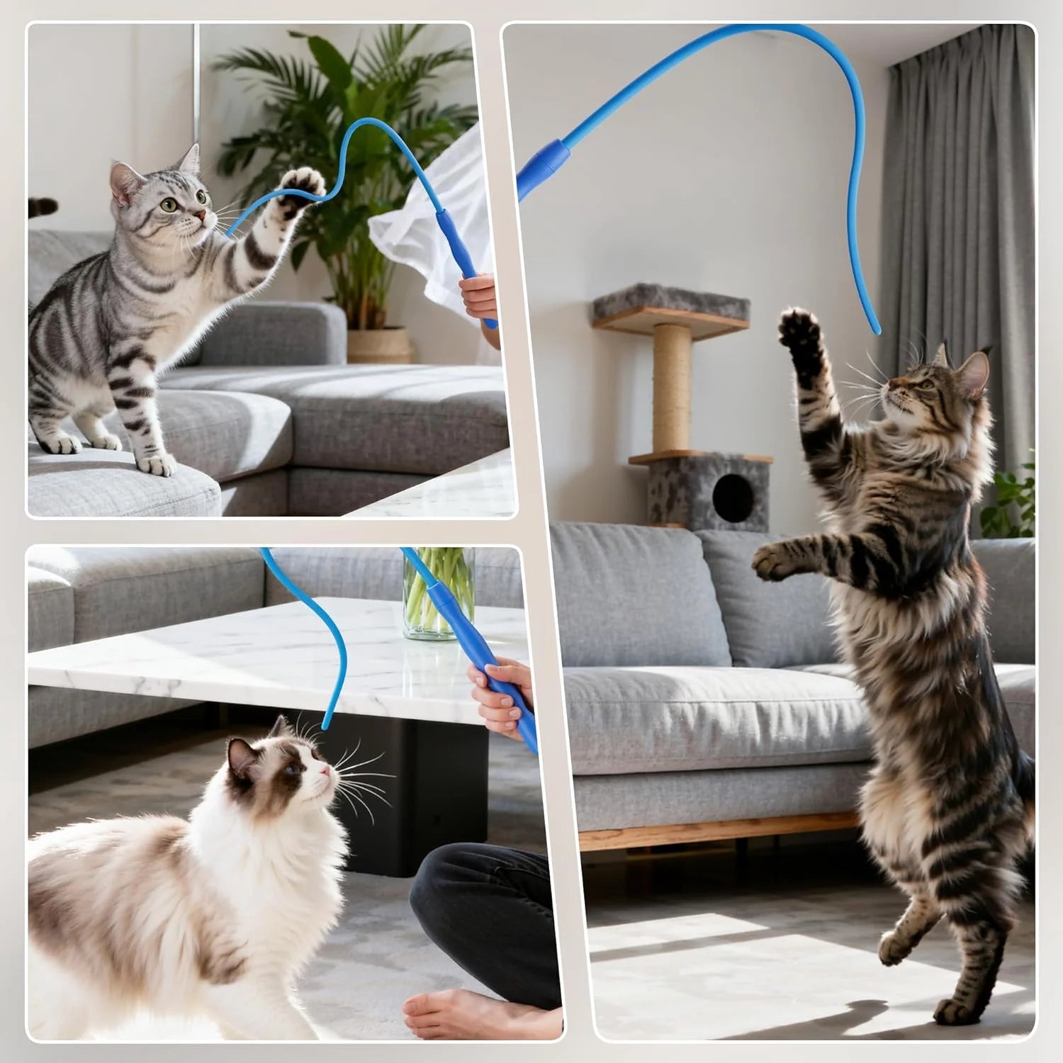 Interactive Cat Toy Silicone Wand Ultra Light Durable Tail Silicone Teaser Wand Cat Toy Indoor Adult Cats and Kittens Toys