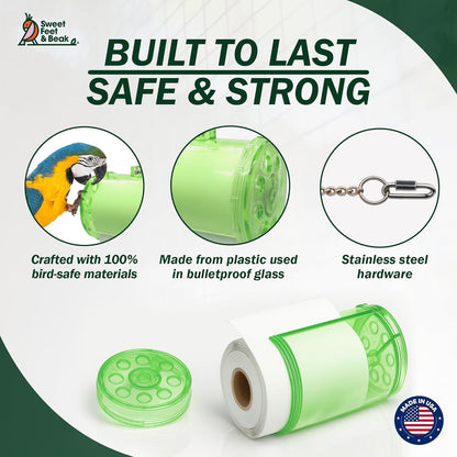 Shred Master, Small, 2.5" Plastic Bird Shredding Toy | Pull & Shred Paper Roll, Durable Bird-Proof Design, Treat Fillable, Quick Link Hanger, Bird Training Toys for Parrots, Macaws