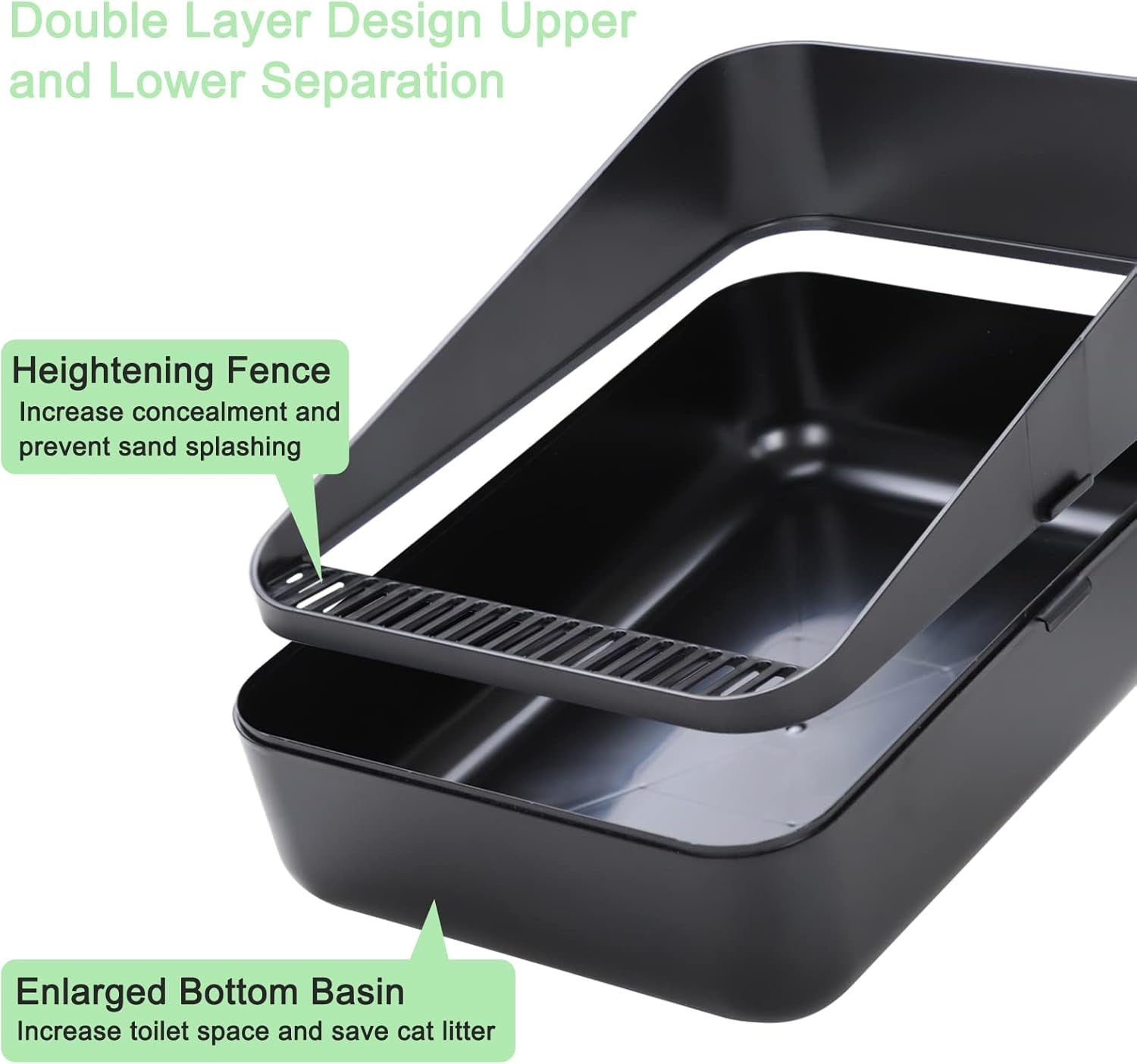 Small Cat Litter Box: Leak Resistant Removable Tray Modern Style | Cats under 8 Lbs/ anti Tracking Pedal / Easy Cleaning / Apartment Friendly/ Minimalist Black Look