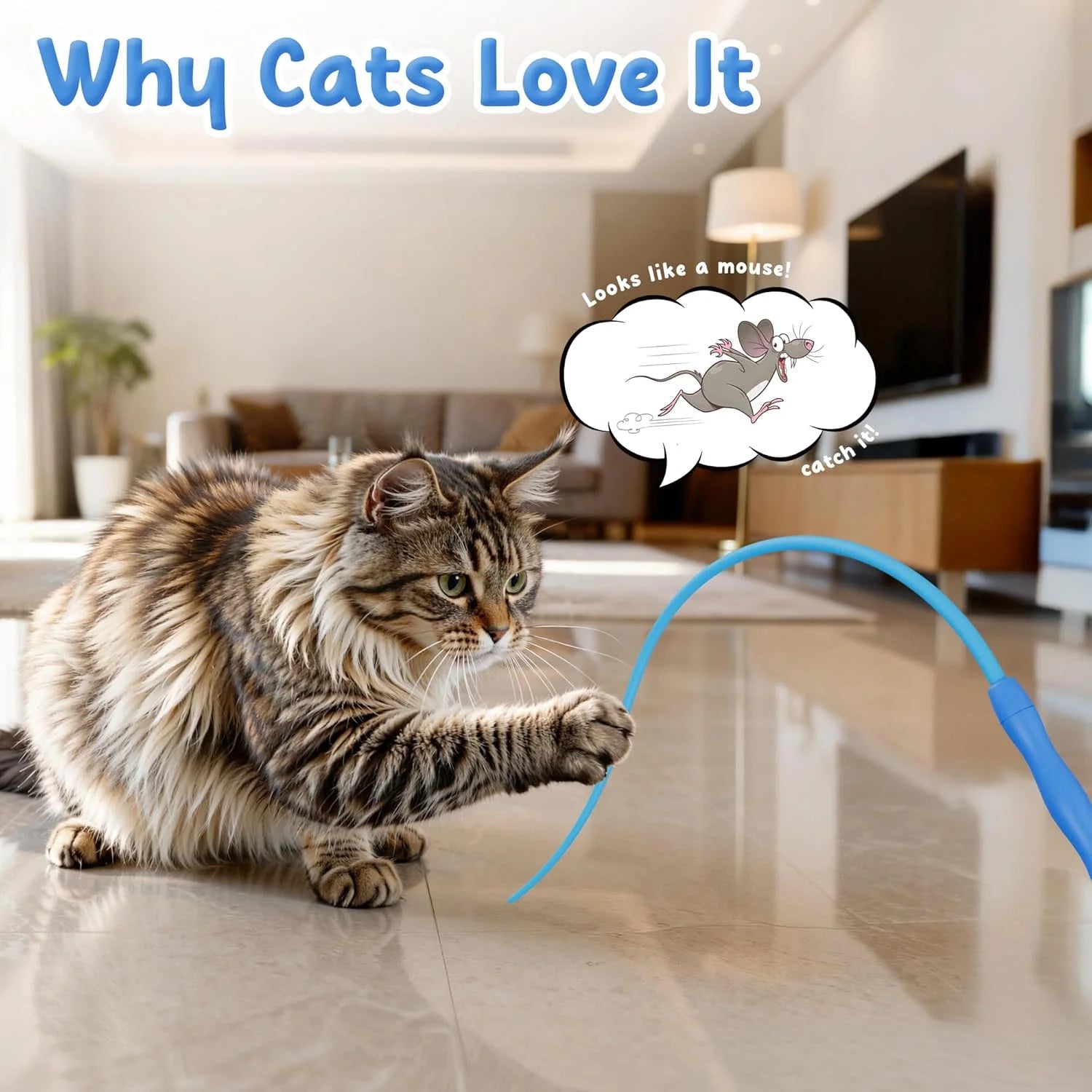 Interactive Cat Toy Silicone Wand Ultra Light Durable Tail Silicone Teaser Wand Cat Toy Indoor Adult Cats and Kittens Toys