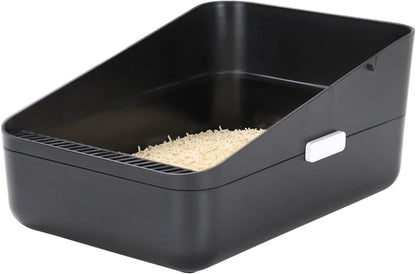 Small Cat Litter Box: Leak Resistant Removable Tray Modern Style | Cats under 8 Lbs/ anti Tracking Pedal / Easy Cleaning / Apartment Friendly/ Minimalist Black Look