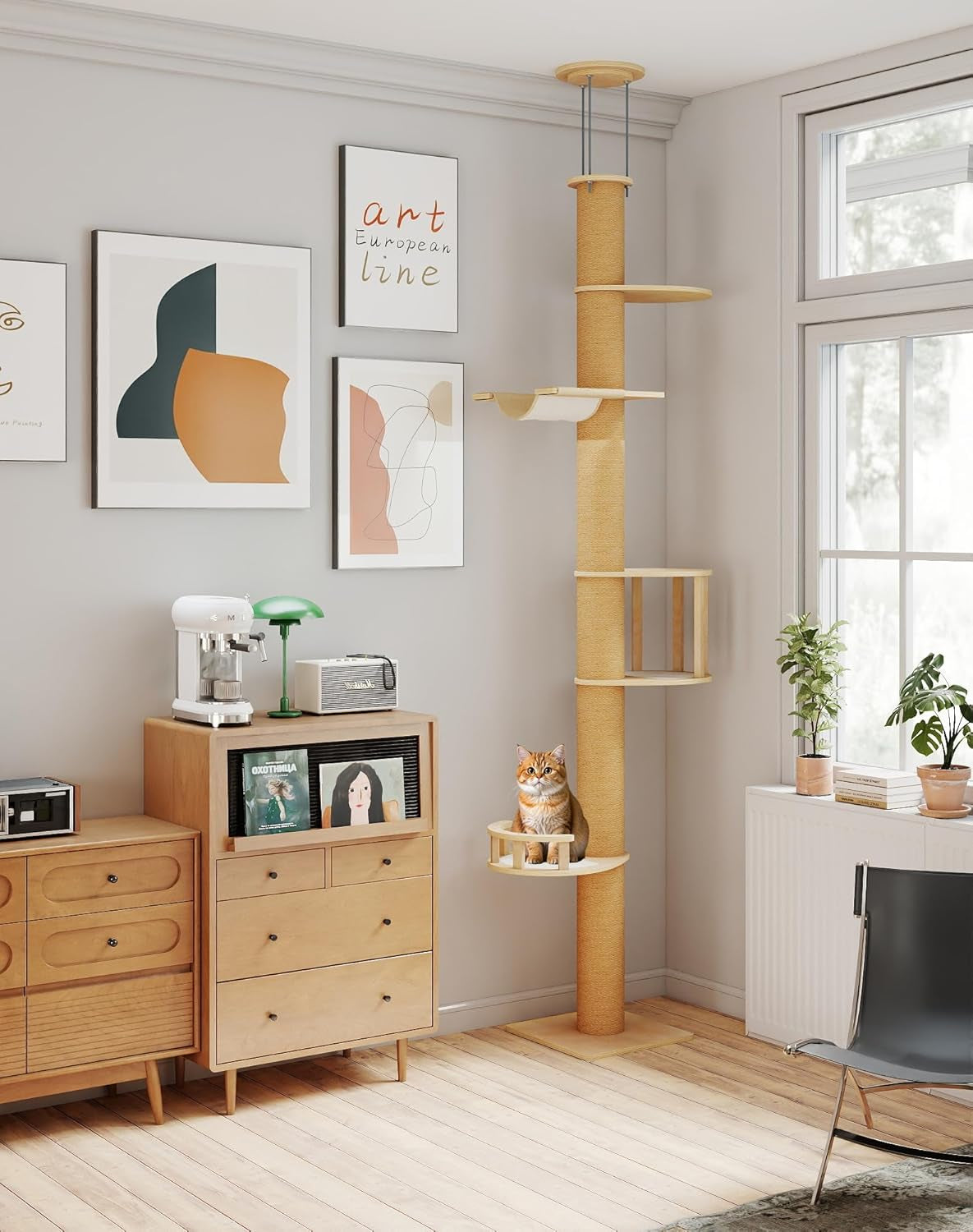 Floor-To-Ceiling Cat Tree, Tension Mount Tower W/Sisal Posts | Sturdy Space-Saving Vertical Cat Tower, Multi-Level Perches for Large Cats, Fits Small Apartments & Multi-Cat Homes