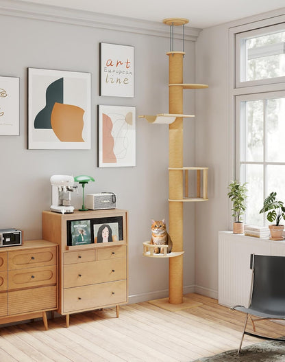 Floor-To-Ceiling Cat Tree, Tension Mount Tower W/Sisal Posts | Sturdy Space-Saving Vertical Cat Tower, Multi-Level Perches for Large Cats, Fits Small Apartments & Multi-Cat Homes