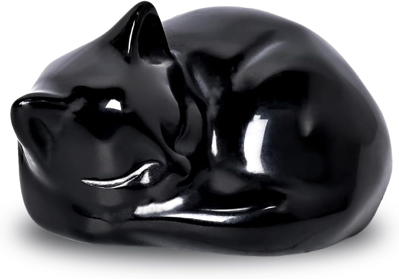 Crystal Cat Figurine, 1PC Black Obsidian Cat, Natural Sleeping Cat Ornament Hand Carved Cat Statue Cat Home Decor Crystal Decoration for Cat Lovers, Gift 1.5"