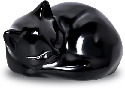 Crystal Cat Figurine, 1PC Black Obsidian Cat, Natural Sleeping Cat Ornament Hand Carved Cat Statue Cat Home Decor Crystal Decoration for Cat Lovers, Gift 1.5"