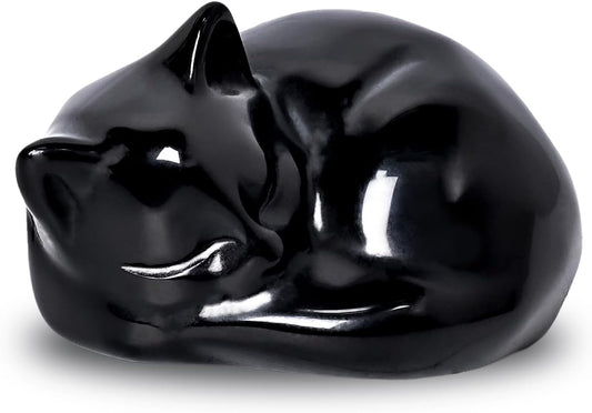 Crystal Cat Figurine, 1PC Black Obsidian Cat, Natural Sleeping Cat Ornament Hand Carved Cat Statue Cat Home Decor Crystal Decoration for Cat Lovers, Gift 1.5"
