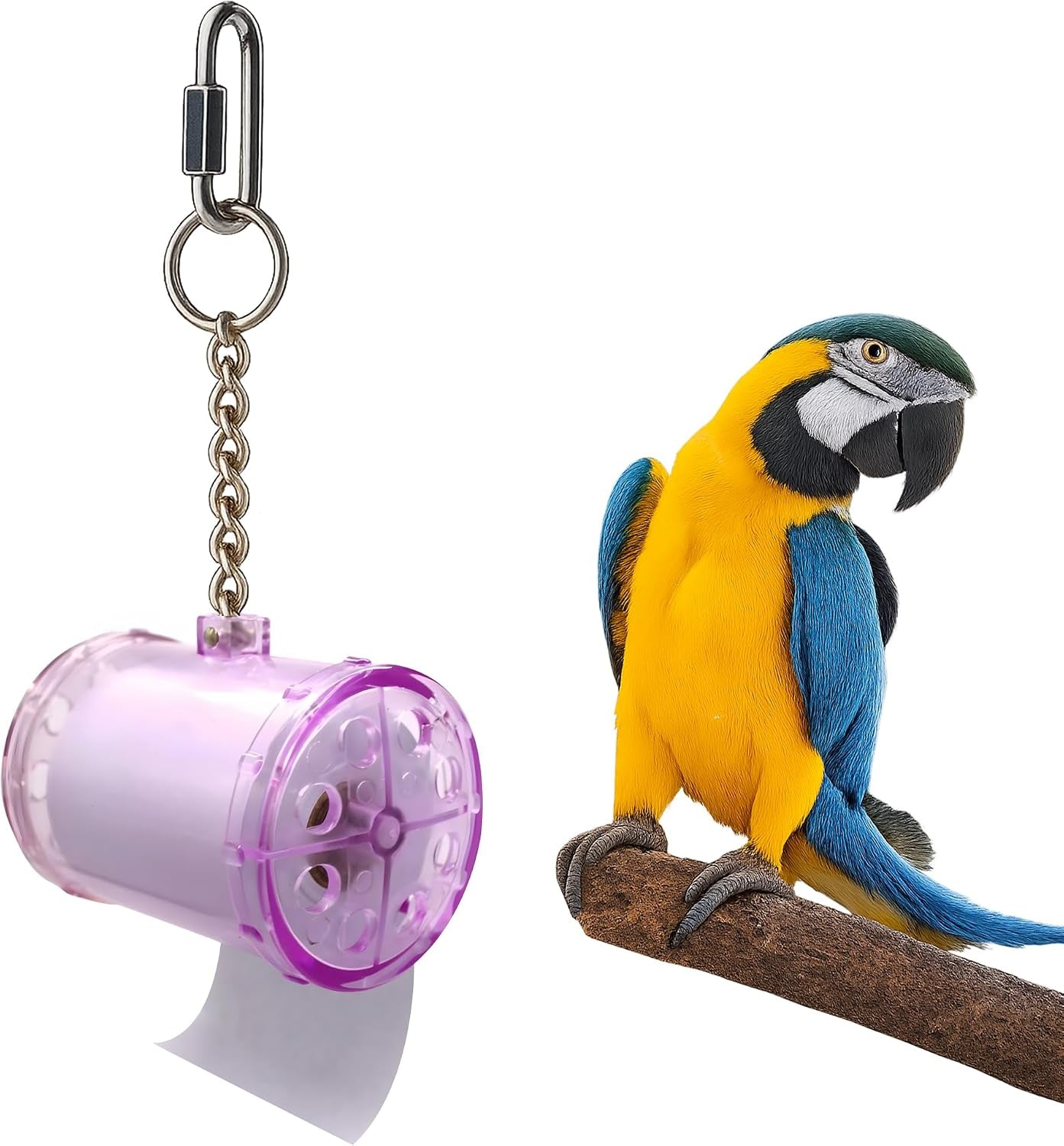 Shred Master, Small, 2.5" Plastic Bird Shredding Toy | Pull & Shred Paper Roll, Durable Bird-Proof Design, Treat Fillable, Quick Link Hanger, Bird Training Toys for Parrots, Macaws