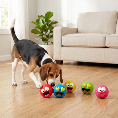 Multicolor Emoticon Latex Dog Toys with Squeakers, Chew Level 2, 5 Count