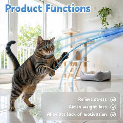 Interactive Cat Toy Silicone Wand Ultra Light Durable Tail Silicone Teaser Wand Cat Toy Indoor Adult Cats and Kittens Toys