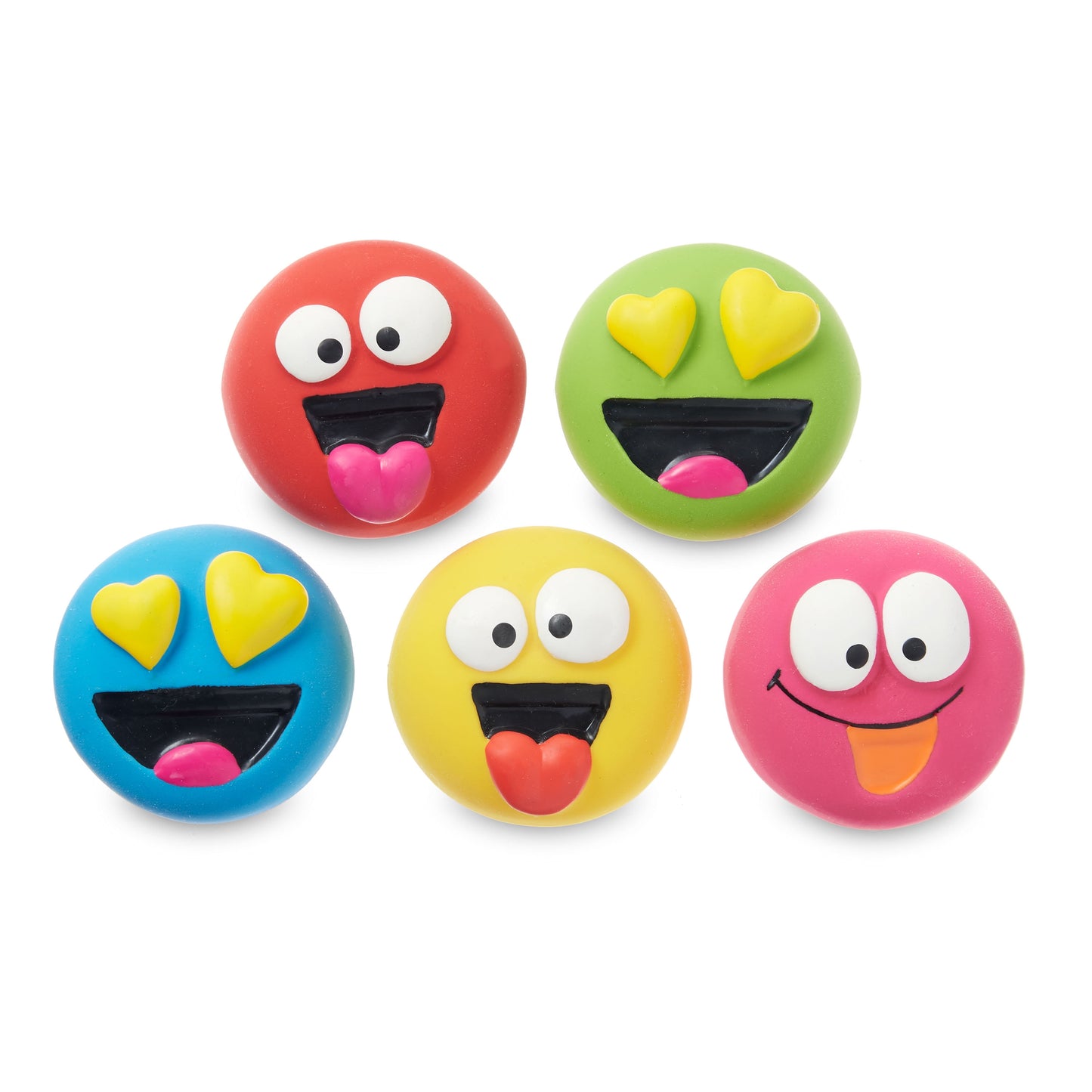 Multicolor Emoticon Latex Dog Toys with Squeakers, Chew Level 2, 5 Count