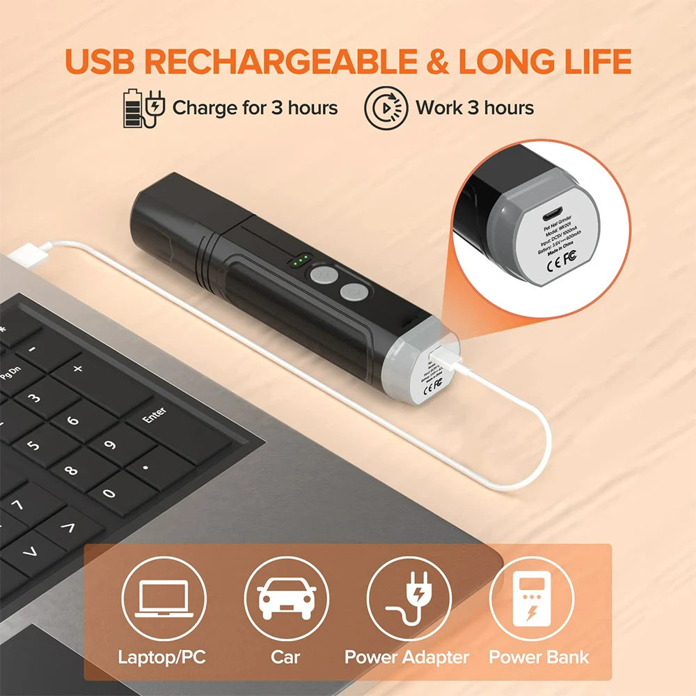Electric Pet Nail Clippers USB Rechargeable Quiet with Lights Cat Paws Nail Grooming Trimmer Tools for Cats Dogs Paw Grinder