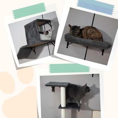 5-Piece Cat Tree Set with Wall Mounted Cat Shelves, Cat Scratching Post & Cat Wall Furniture, Multi-Functional Indoor Cat Jungle Gym, Essential for Cat Room, Suitable for Large Cats(Grey)