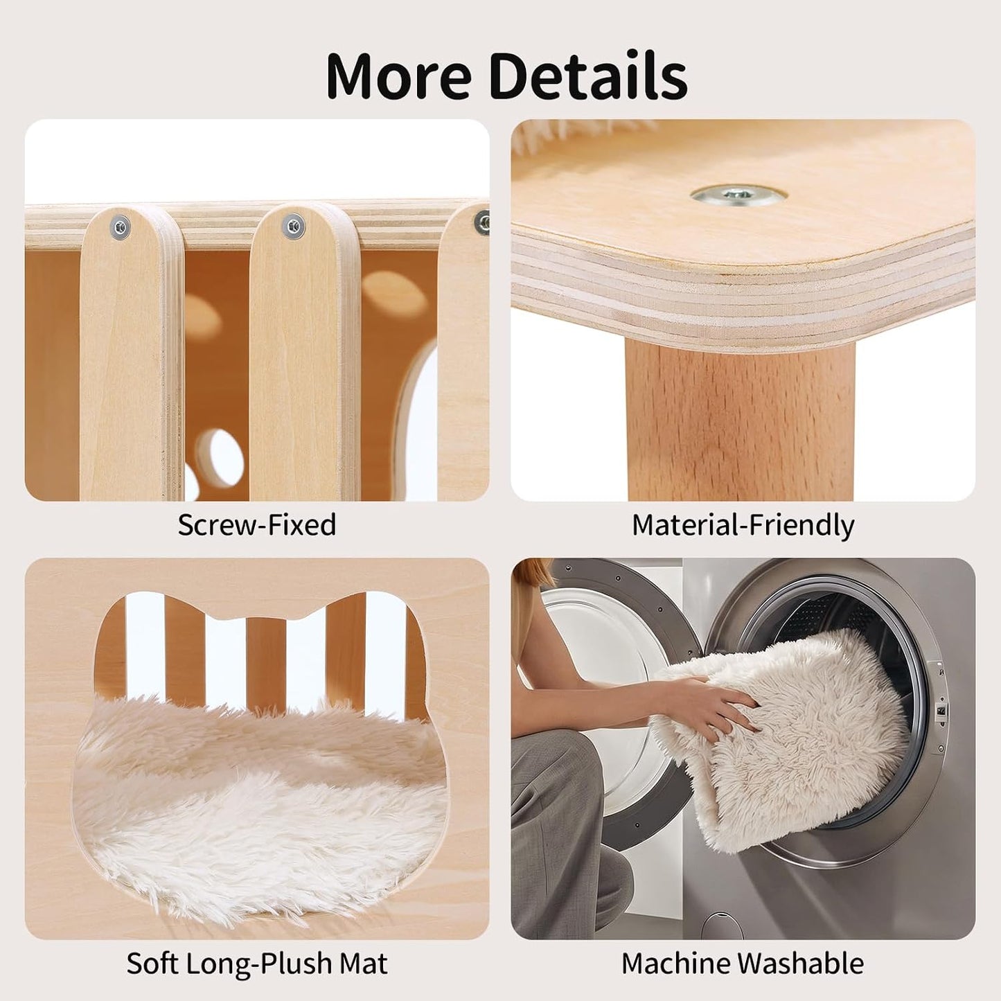 4-In-1 Wooden Cat House, Breathable Cat Cave with Washable Cushion Cat Beds for Indoor Cats