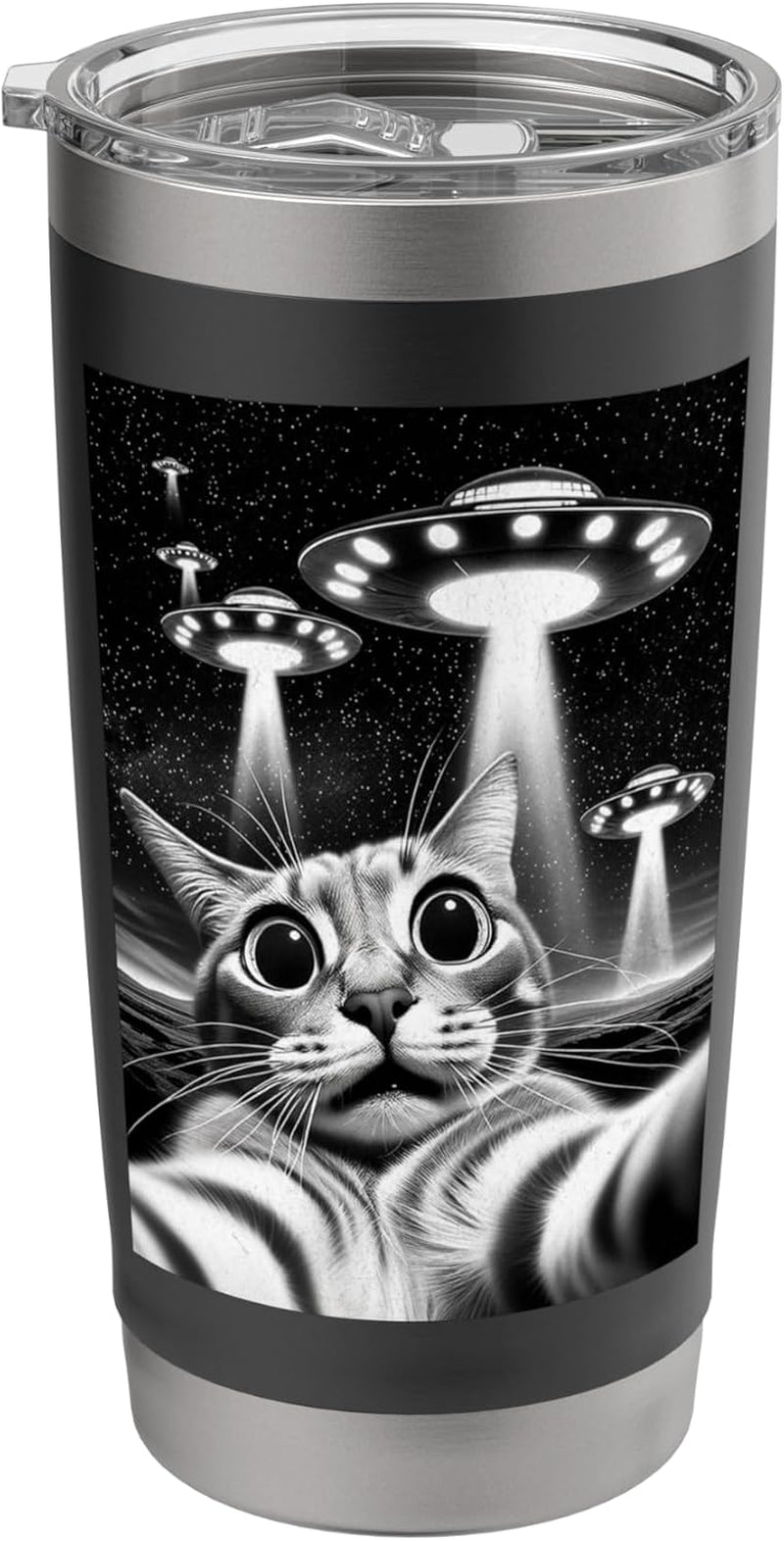 Cat UFO | Funny Invasion Meme Retro Alien Cat UFO Selfie Stainless Steel Insulated Tumbler