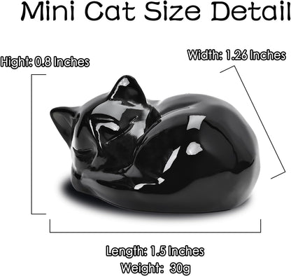 Crystal Cat Figurine, 1PC Black Obsidian Cat, Natural Sleeping Cat Ornament Hand Carved Cat Statue Cat Home Decor Crystal Decoration for Cat Lovers, Gift 1.5"