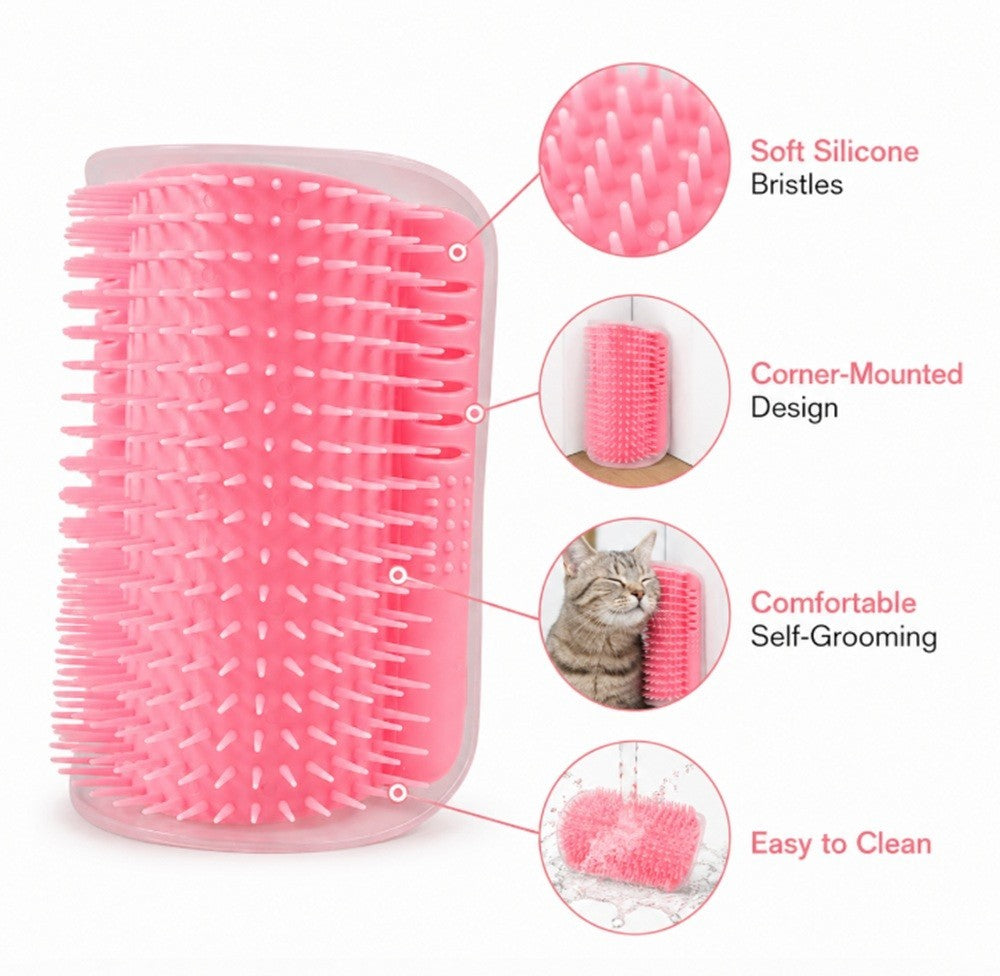 Cat Self Groomer Wall Brush Corner Face Scratcher Massage Comb Catnip Holder