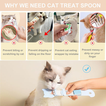 -3PCS Cat Treat Spoon Squeeze,Cat Strip Feeder Spoon,Easy Feeding Spoons for Licky Treats,Pet Food Spoons for Wet Food, Suitable for Churu Paste Treat(3 Color)