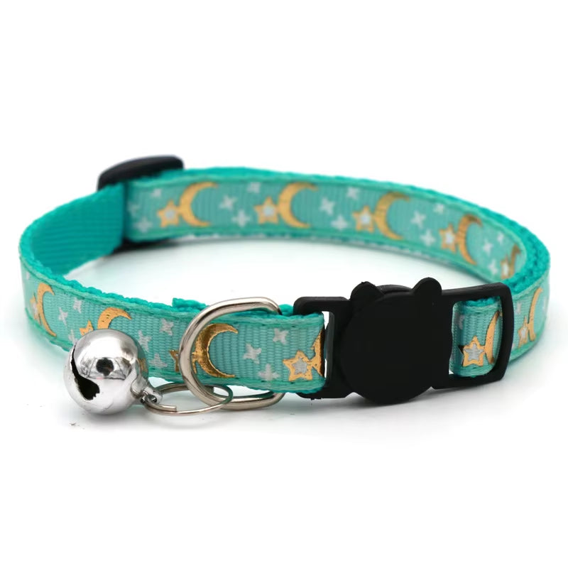 Cat Collar with Bell Cartoon Star Moon Dog Puppy Cat Kitten Collar Adjustable Safety Bell Ring Necklace Cat Jewelry