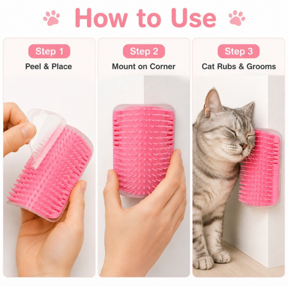 Cat Self Groomer Wall Brush Corner Face Scratcher Massage Comb Catnip Holder