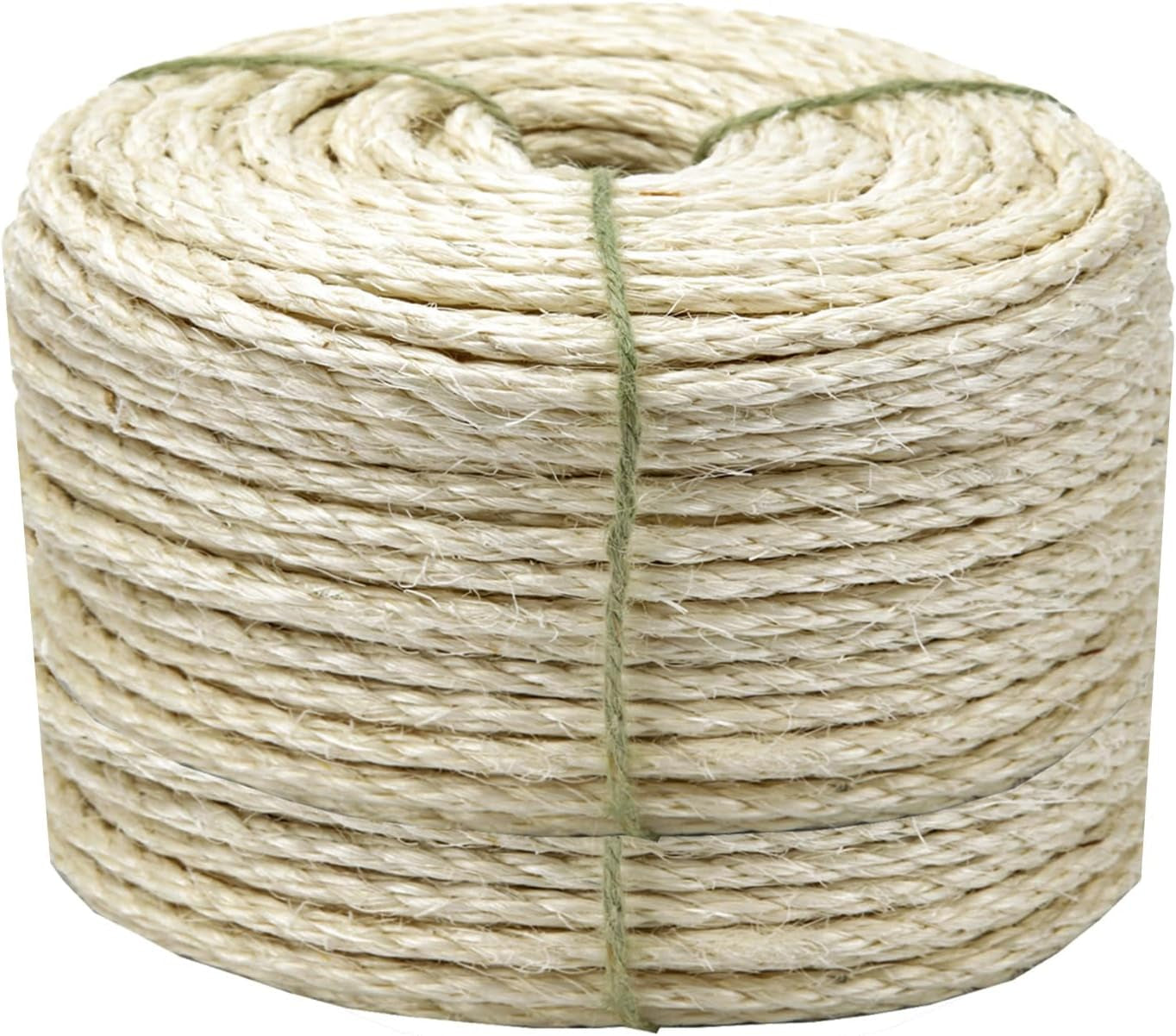 Cat Sisal Rope 164-Feet 4Mm for Scratcher Repair and Replace Scratching Post, DIY Hemp Twine Rope for Cat Tree Tower Carpet Mat Kicker House, Pet Toy, and Crafts Gardening Home Decorating