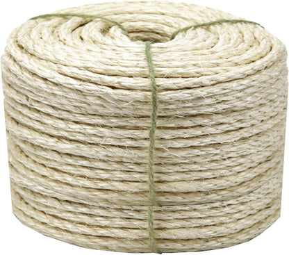Cat Sisal Rope 164-Feet 4Mm for Scratcher Repair and Replace Scratching Post, DIY Hemp Twine Rope for Cat Tree Tower Carpet Mat Kicker House, Pet Toy, and Crafts Gardening Home Decorating