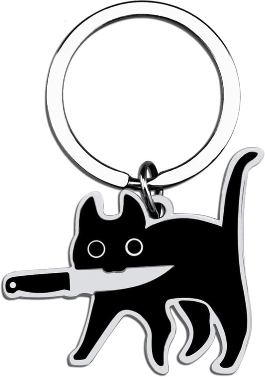 Keychain Cat Lover Gifts for Women Men Black Cat Stuff Keyring for Cat Dad Mom Cool Stuff Cat Decor Funny Halloween Basket Christmas Gifts for Cat Lovers Teen Boys Teen Girls Stocking Stuffers