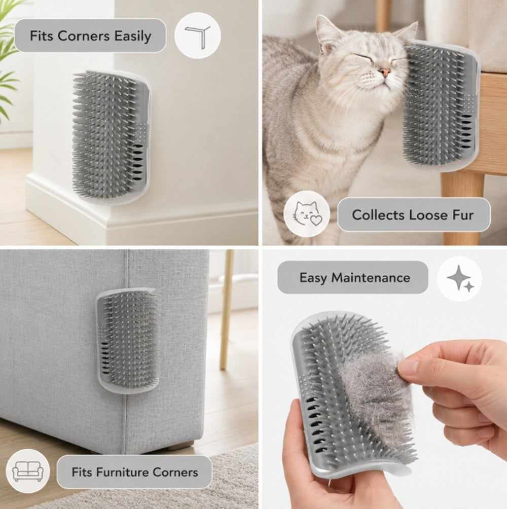 Cat Self Groomer Wall Brush Corner Face Scratcher Massage Comb Catnip Holder