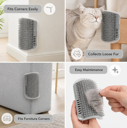 Cat Self Groomer Wall Brush Corner Face Scratcher Massage Comb Catnip Holder