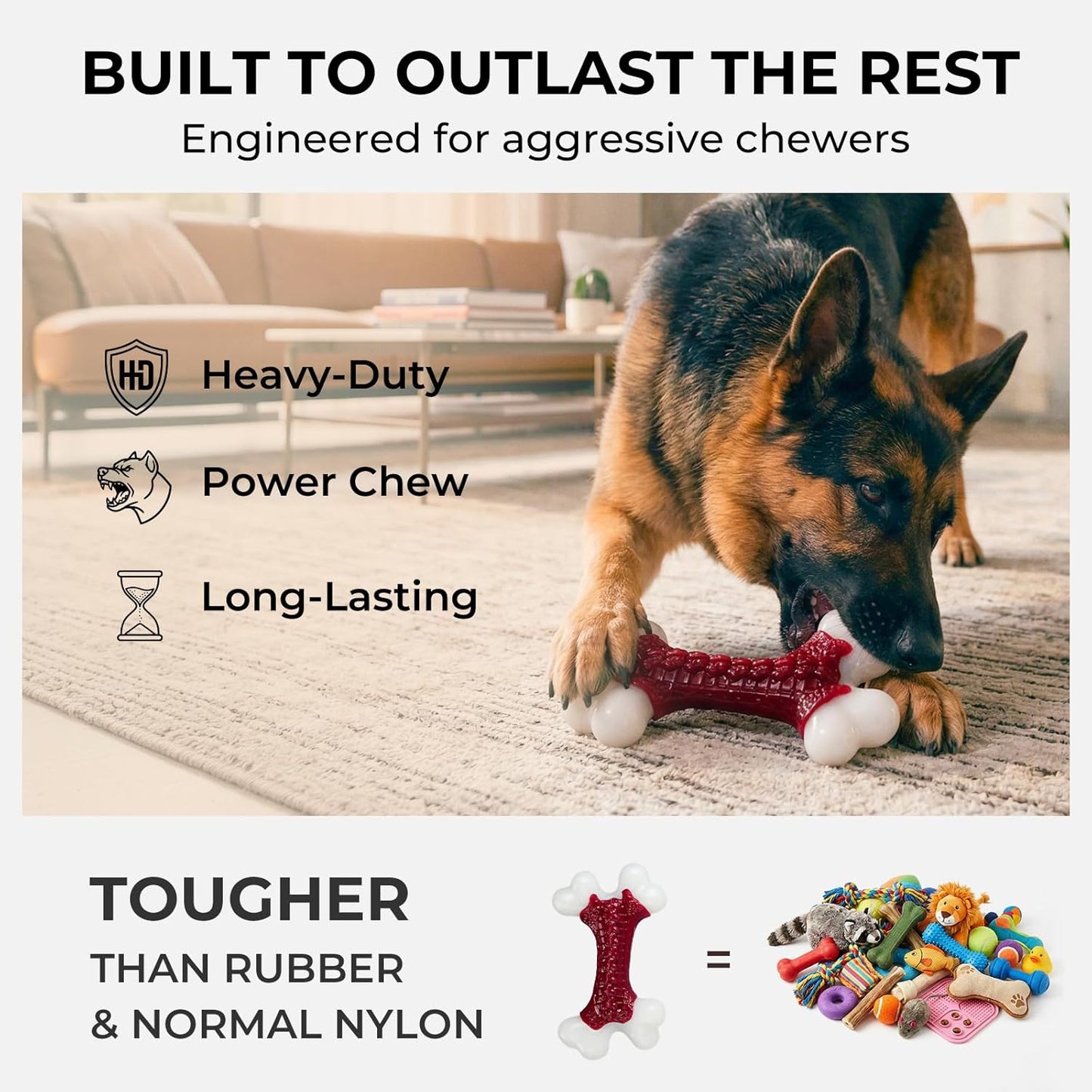 10-Pack Dog Chew Toys, Red, Beef Flavored, Large Dogs | Indestructible for Aggressive Chewers, Hard Nylon Bone, Tough Chew Toys, Keeps Dogs Busy, Medium to Large Breed