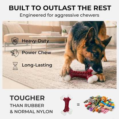 10-Pack Dog Chew Toys, Red, Beef Flavored, Large Dogs | Indestructible for Aggressive Chewers, Hard Nylon Bone, Tough Chew Toys, Keeps Dogs Busy, Medium to Large Breed