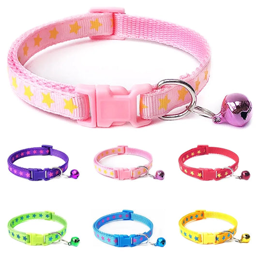Pentagram & Reflective Cat Collar with Bell Basic Dog Cat Collar Buckle Adjustable Polyester Cat Dog Collar or Seatbelts