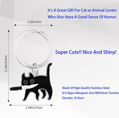 Keychain Cat Lover Gifts for Women Men Black Cat Stuff Keyring for Cat Dad Mom Cool Stuff Cat Decor Funny Halloween Basket Christmas Gifts for Cat Lovers Teen Boys Teen Girls Stocking Stuffers