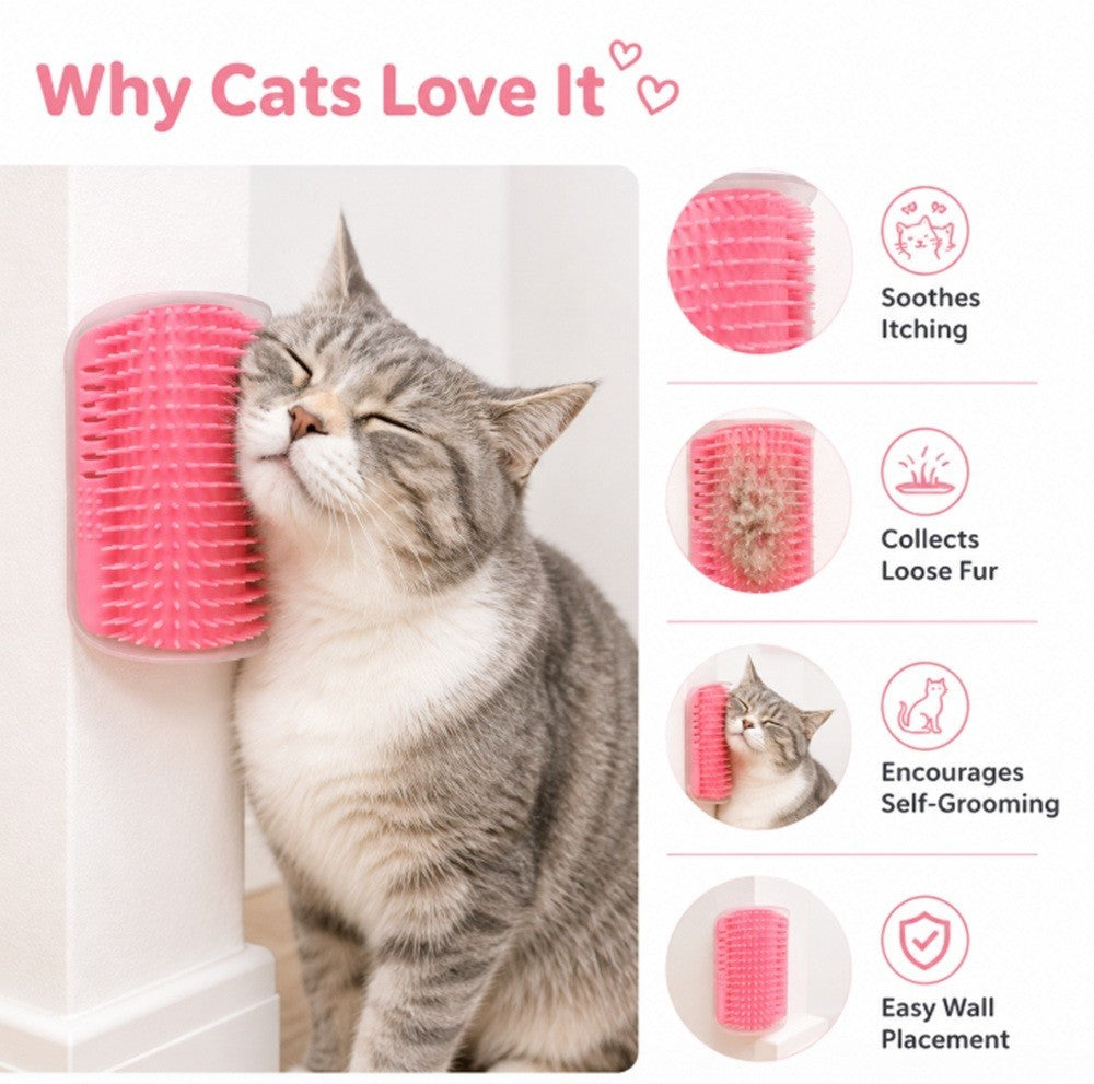 Cat Self Groomer Wall Brush Corner Face Scratcher Massage Comb Catnip Holder