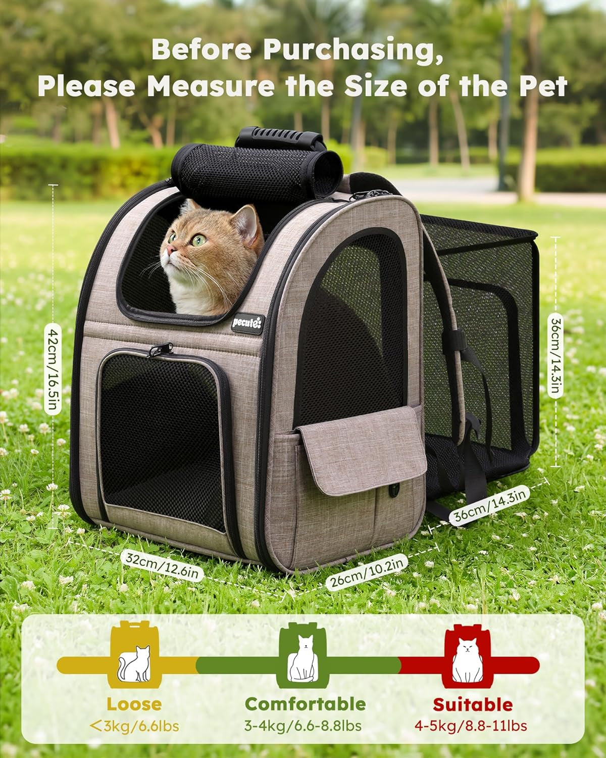 Cat Backpack Expandable, Cat Backpack for Cat with Breathable Window | Durable Oxford Cloth, Lockable Zipper,Use for Pet under 11 Lbs to Travel